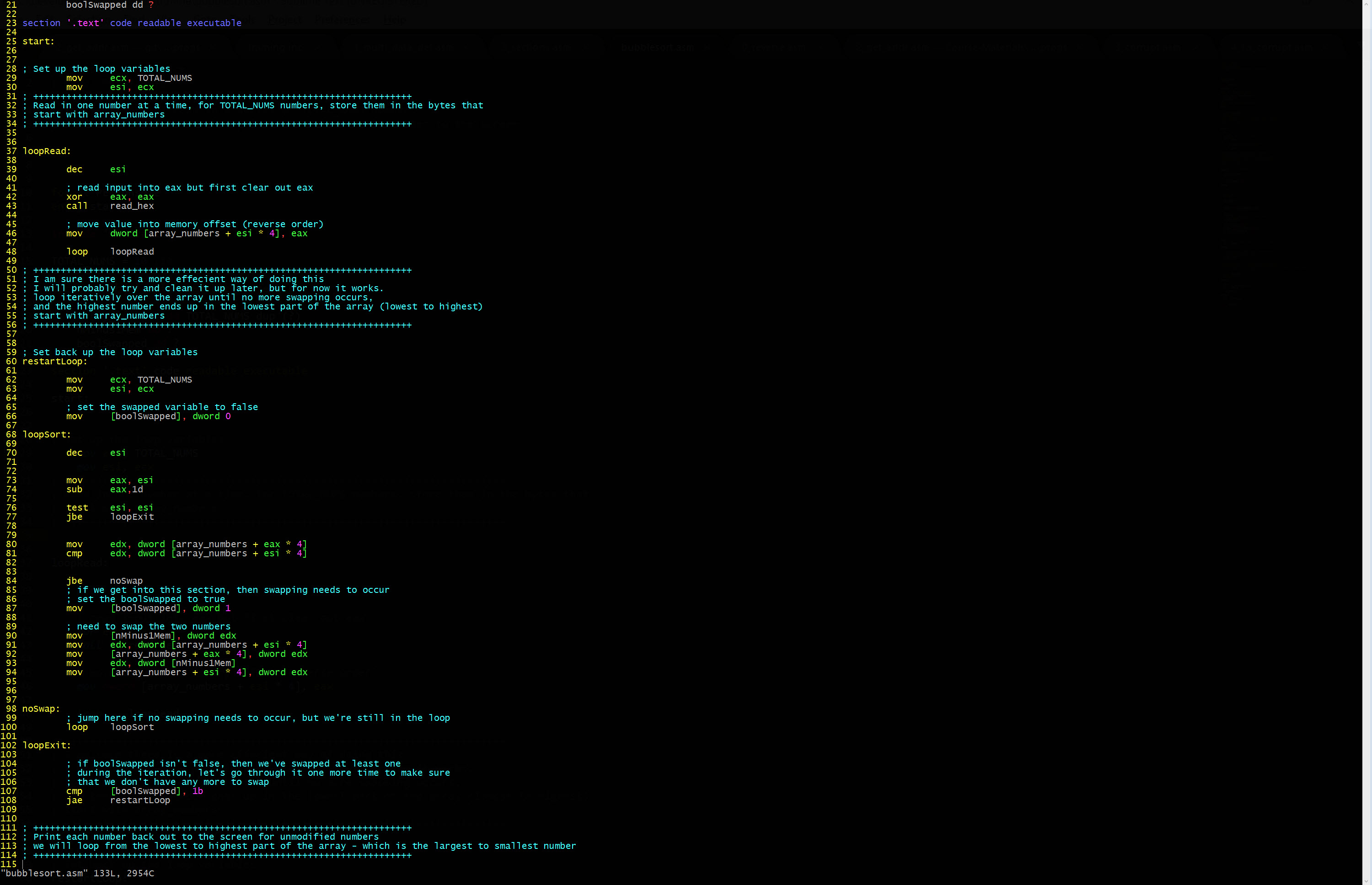 x96 ASM bubble sort in VIM